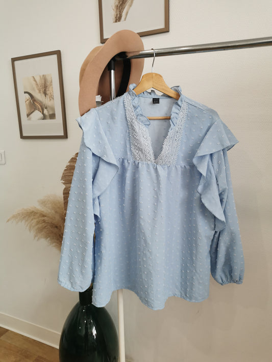 Blouse bleue plumetis Shein