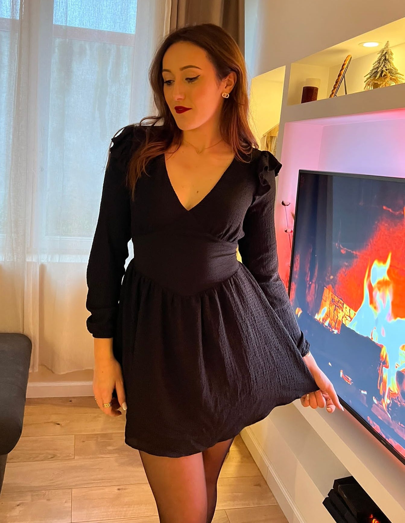 Robe noire unie Bershka